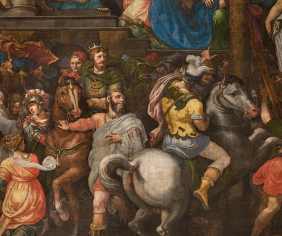 Mur naprzeciw przeciwfasady południowego transeptu, Giuseppe Campi, Triumf Mardocheusza 1567, Detal część dolna autorstwa Giulio Campi