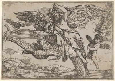 Powietrze, reprezentowane przez leżącą na tęczy Iris, w towarzystwie skrzydlatego putto bearin..., 1640-60. autorstwa Giulio Carpioni