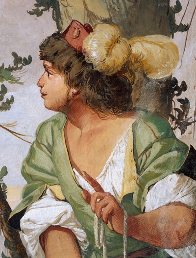 Owczarek Sylwiusz przypadkowo rani nimfę Dorindę i zakochuje się w niej, fresk Giulio Carpioni inspirowany sztuką pasterską Wierny pasterz Giovanniego Battisty Guariniego, Villa Caldogno, Caldogno, Wenecja Euganejska, Włochy. autorstwa Giulio Carpioni