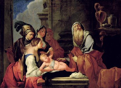 Ślepy prorok Tejrezjasz z małym Narcyzem, po 1666 r. autorstwa Giulio Carpioni