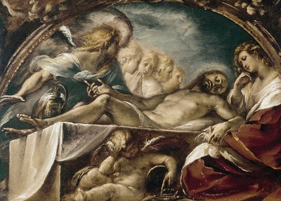 Martwy Chrystus z aniołami. (olej na płótnie autorstwa Giulio Cesare Procaccini