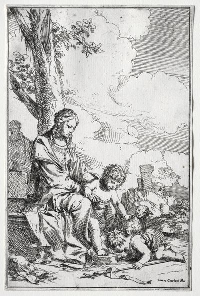 Święta Rodzina z Dzieciątkiem św. Jana. autorstwa Giulio I Carpioni