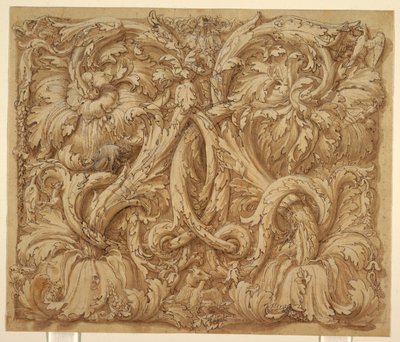 Projekt dla Acanthus Rinceaux ze zwierzętami i ptakami autorstwa Giulio Romano