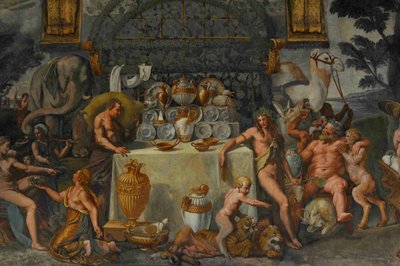 Fragment fresku z Komnaty Amora i Psyche, 1526-1534 autorstwa Giulio Romano