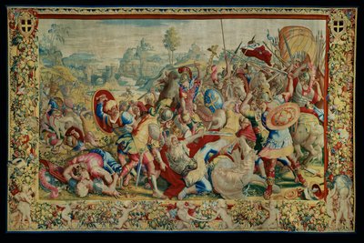 Historia Scypiona: Bitwa pod Ticino, pierwszy fragment gobelinu, wełna i jedwab, gobelin ... autorstwa Giulio Romano
