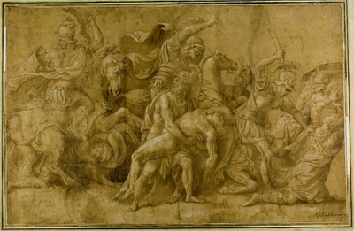Menelaos trzymający ciało Patroklosa autorstwa Giulio Romano