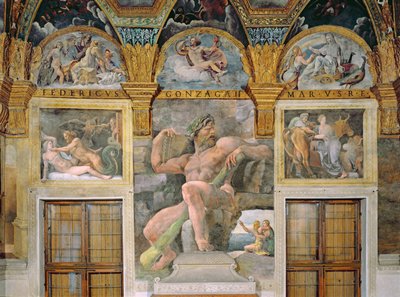 Olympia uwiedziona przez Jowisza, Polifem strzegący Acisa i Galatei, Pasiphae wchodząca do krowy skonstruowanej przez Dedala, z Sala di Amore e Psiche autorstwa Giulio Romano