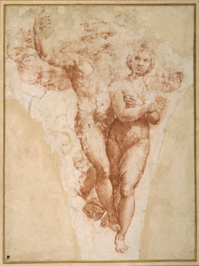 Psyche niesiony przez Merkurego na Olimp (kreda na papierze) autorstwa Giulio Romano