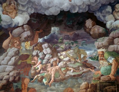 Zbuntowani giganci uderzeni upadkiem góry autorstwa Giulio Romano