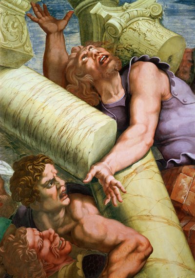 Sala dei Giganti, fragment zniszczenia gigantów przez pioruny Jowisza, fragment fresku z 1536 r. z 78487 autorstwa Giulio Romano