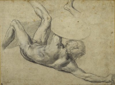 Studium dla wojownika poległego w „Bitwie o Konstantyn”, Sala di Costantino (kreda na papierze) autorstwa Giulio Romano