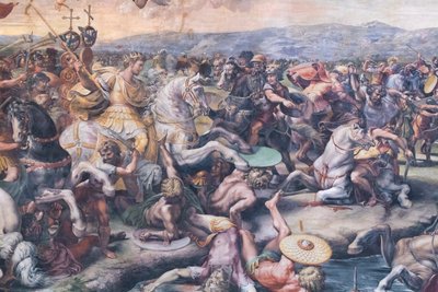Bitwa na moście Milvian, detal (fresk) autorstwa Giulio Romano