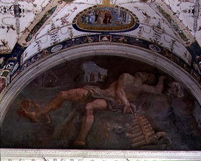 Loggia, detal lunety w sklepieniu przedstawiający Pana i satyry. autorstwa Giulio Romano