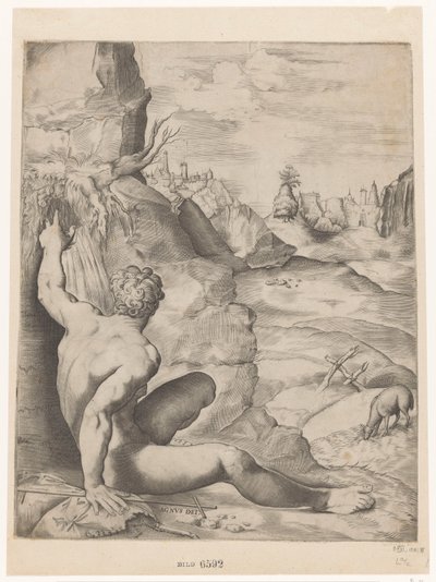 Jan Chrzciciel na pustyni Agnus dei (tytuł na obiekcie) autorstwa Giulio Sanuto