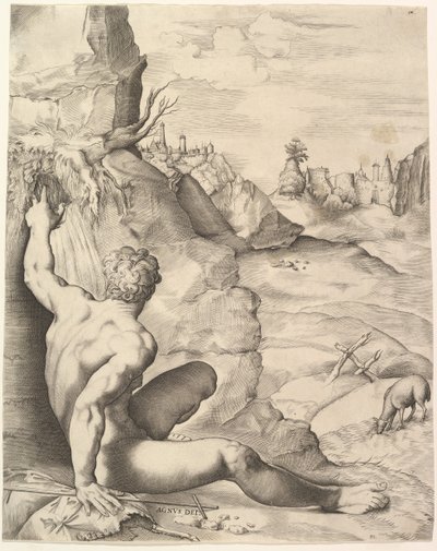 Jana Chrzciciela na puszczy, ca. 1545-55. autorstwa Giulio Sanuto