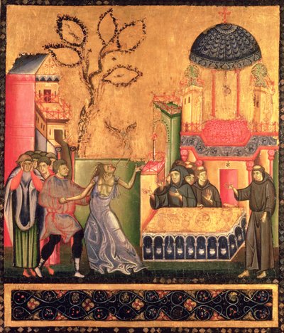 Ołtarz św. Franciszka, fragment Cudu Opętanej (tempera na desce) autorstwa Giunta Pisano