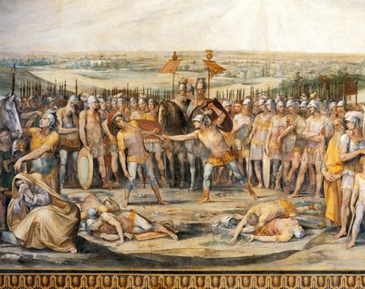 Walka między Horatii i Curiatii, Giuseppe Cesari (1568-1640), fresk, Hall of Horatii and Curiatii, Conservatories Palace, Rzym, Królestwo Rzymskie, Włochy autorstwa Giuseppe Cesari