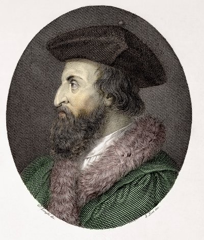 Portret włoskiego lekarza, poety i humanisty Girolamo Fracastoro (Hieronymus Fracastorius lub Jerome Fracastor) (1478/83-1553) Rycina Kolekcja prywatna autorstwa Giuseppe (after) Longhi