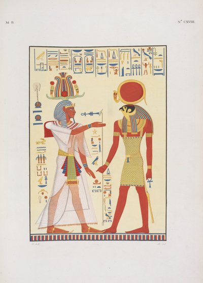 Menftah II, następca Ramzesa II, ilustracja z "Zabytków Egiptu i Nubii...", Ippolito Roselliniego autorstwa Giuseppe Angelelli