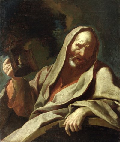 Diogenes (ok. 412-323 pne) ze swoją latarnią, ok. 1720-40 autorstwa Giuseppe Antonio Petrini