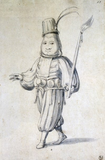 Projekt kostiumu dla kucharza (długopis, niebieski tusz i akwarela na papierze) autorstwa Giuseppe Arcimboldo