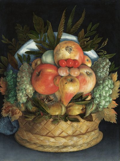 Odwracalny antropomorficzny portret mężczyzny złożony z owoców autorstwa Giuseppe Arcimboldo