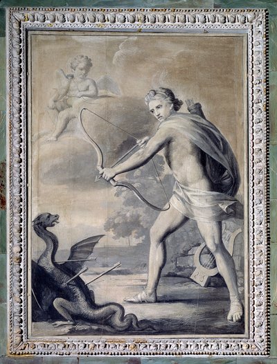Apollon zabija węża Python (rysunek monochromatyczny) autorstwa Giuseppe Bacigalupo