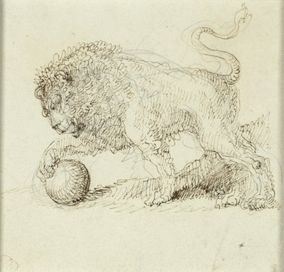 Lew z piłką autorstwa Giuseppe Bernardino Bison