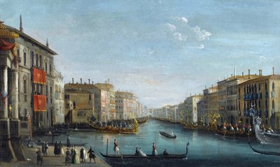 Widok na Canal Grande z Palazzo Balbi w kierunku mostu Rialto z regatami żubra Giuseppe Bernardino (1762-1844). olej na płótnie, format 48,9x81,9, autorstwa Giuseppe Bernardino Bison