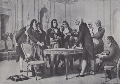 Alessandro Volta demonstruje swoją baterię Napoleonowi, Pierwszemu Konsulowi Francji, 1801 autorstwa Giuseppe Bertini