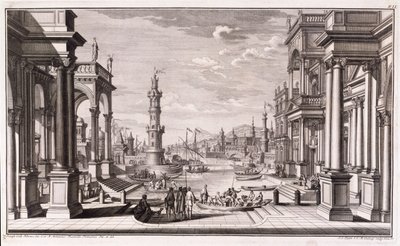 Mały port z kolumnami w stylu barokowym, z „Architectus Theatralis Primarius”, wydanego w 1740 r. autorstwa Giuseppe Bibiena