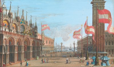 Widok na Plac św. Marka w Wenecji, z Pałacem Dożów i Dzwonnicą, 1828 r. autorstwa Giuseppe Borsato
