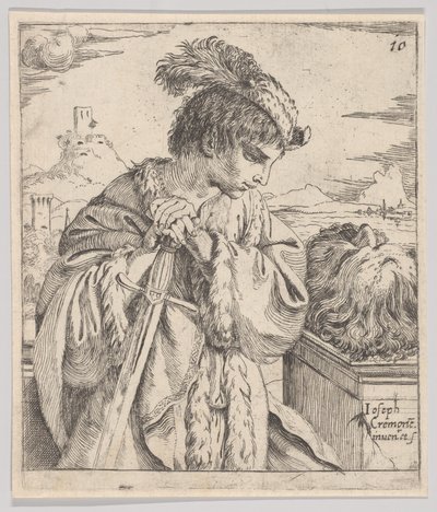 Dawid patrzący na głowę Goliata, 1620-30. autorstwa Giuseppe Caletti