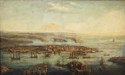 Widok na Grand Harbour, Marsamxett i Vallettę autorstwa Giuseppe Caloriti