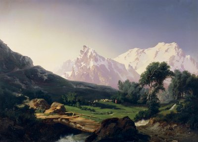 Alpejskie szczyty, dolina Gressoney, autorstwa Giuseppe Camino (1818-1890) autorstwa Giuseppe Camino