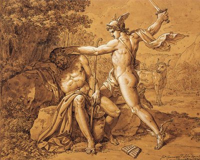 Włochy, Merkury zabija Argusa, by uratować nimfę (Merkury zabija Argo, by uratować nimfę) autorstwa Giuseppe Cammarano (1766-1859) podarowanego przez artystę Gaetano Donizettiemu, rysunek autorstwa Giuseppe Cammarano