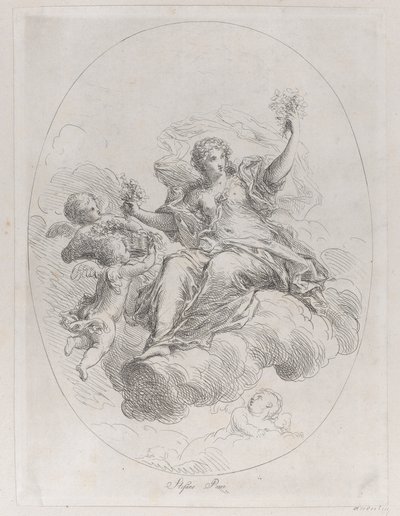 Alegoryczna postać na chmurze z puttami, wg Stefano Pozzi, ca. 1745-1802. autorstwa Giuseppe Canale
