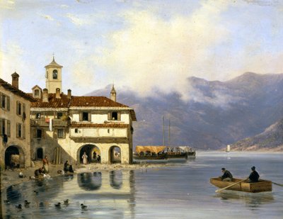 Como. Brzeg i port Menaggio (1850). Obraz Canelli. Menaggio (Como). autorstwa Giuseppe Canella