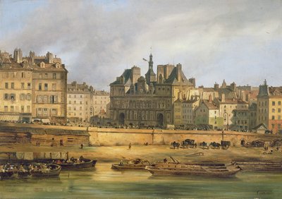 Hotel de Ville i nabrzeże, Paryż, 1828 autorstwa Giuseppe Canella