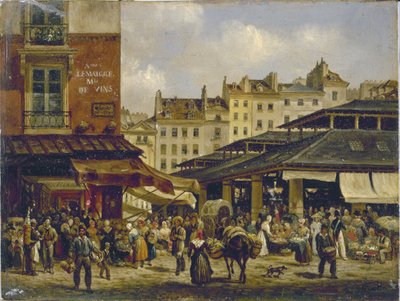 Les Halles i Rue de la Tonnellerie, ok. 1828 (olej na płótnie) autorstwa Giuseppe Canella