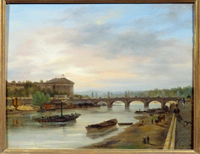 Palais Bourbon i Pont Louis XVI (Pont de la Concorde) widziane z Quai des Tuileries w Paryżu. Obraz Giuseppe Canelli (1788-1847) EC.ITAL. autorstwa Giuseppe Canella