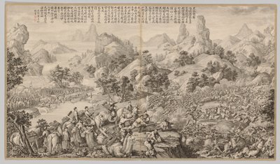 Przebicie się przez oblężenie w Hesui: ze scen bitewnych stłumienia buntów..., c. 1765-17 autorstwa Giuseppe Castiglione