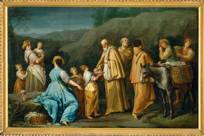 Religieux queteurs a qui une jeune fille donne des oefs - Zakonnicy, którym mała dziewczynka ofiarowuje jajka ... autorstwa Giuseppe Gambarini