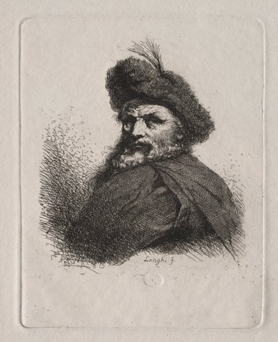 Popiersie mężczyzny w futrzanej czapce autorstwa Giuseppe Longhi