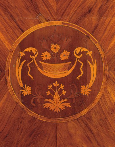 Detal z boku północnowłoskiego tulipanowca, palisandru, drewna owocowego i intarsji, ok. 1800 autorstwa Giuseppe Maggiolini