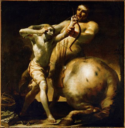 Centaur Chiron uczy młodego Achilla łucznictwa ... (olej na płótnie) autorstwa Giuseppe Maria (1665 1747) Crespi