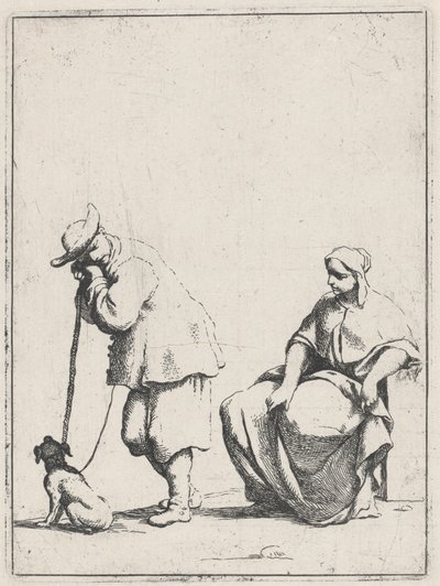 Stojący chłop z psem i siedzącą kobietą autorstwa Giuseppe Maria Crespi