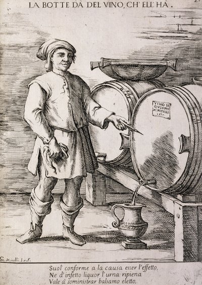 Beczka dająca wino, które zawiera, przysłowie autorstwa Giuseppe Maria Mitelli
