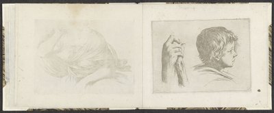 Dłoń z drewnianym kijem i głową chłopca Przykłady rysunków (tytuł serii) Mitelli intaglio (tytuł serii) autorstwa Giuseppe Maria Mitelli
