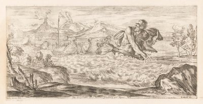 Polyphemus achtervolgt de vloot van Aeneas Tutaj Polifem jest obecny, okropny, kroczy przez równinę (tytuł na obiekcie) Omzwervingen van Aeneas (tytuł serii) L